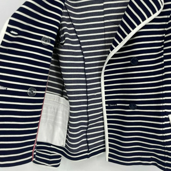 Anthropologie Coat Women’s Sz M Blue White Stripe Shell 4 Button Single Breasted - Picture 9 of 9